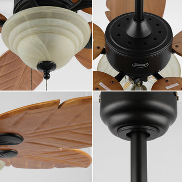 Poinciana 52" Coastal Bohemian Iron/Wood Palm Leaf LED Ceiling Fan with Pull Chain - JONATHAN Y